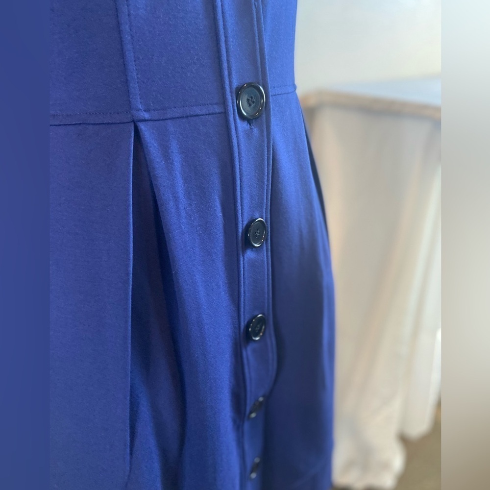 Talbots~Navy Blue~Mid-Weight~Ponte Knit~Button Down~Midi Dress~Pockets~Size 10 - Picture 7 of 16